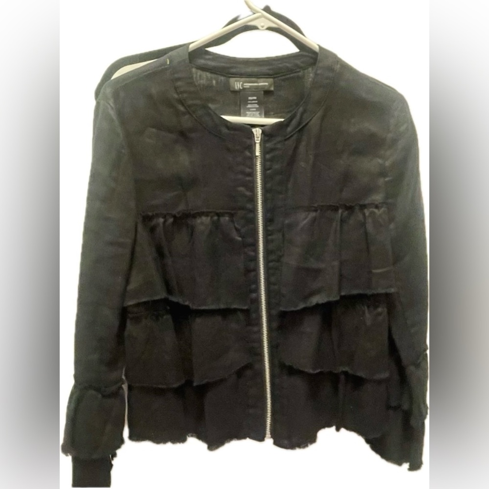 NWT INC International Concepts 100% Linen Black Ruffled Jacket
